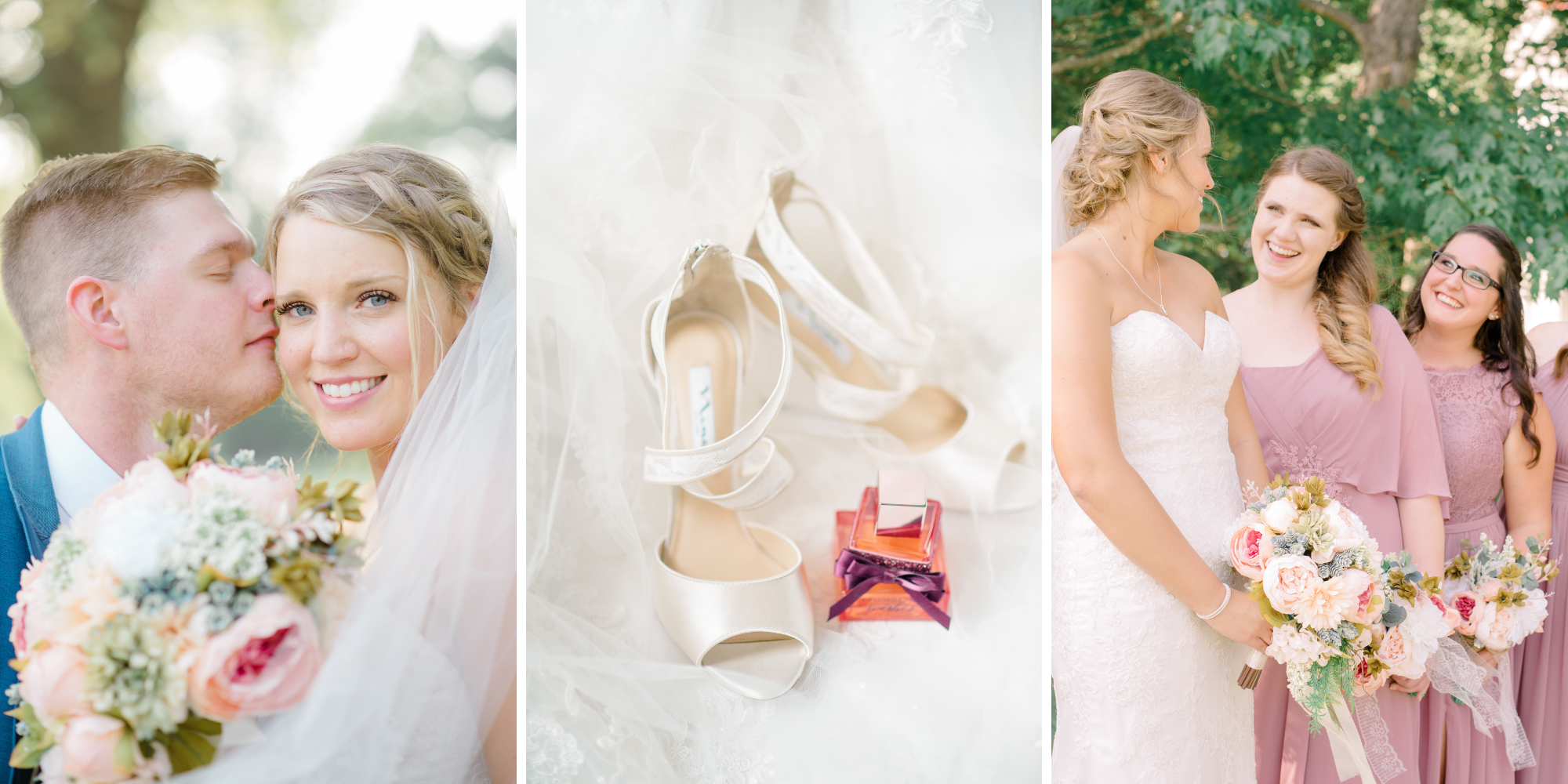 summer wedding in Chesapeake, Virginia with beautiful bridal details and bridesmaids in mauve dresses