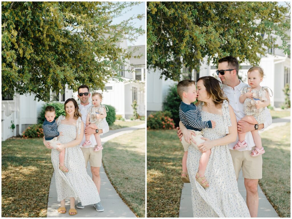 Outdoor family photos with blue and neutral coastal outfits