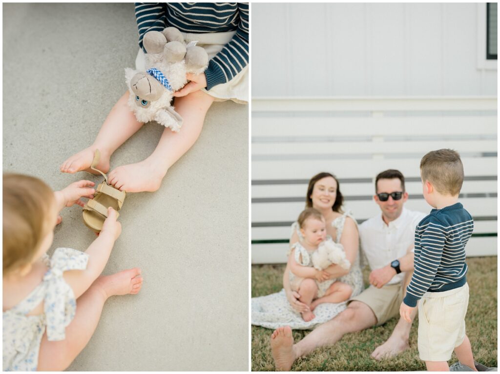 Kids playing while parents rest during family lifestyle photos