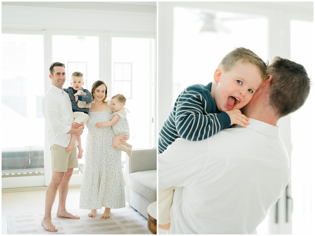 Bright in home family photos in a bright coastal living room